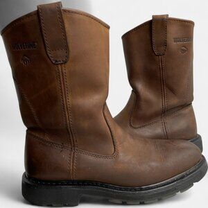 Wolverine Men's Leather Brown Western Cowboy Biker Work Non Slip Boots Size 9